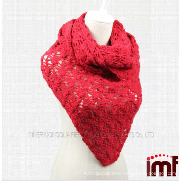 Girls Red Crochet Hand Knitted Triangle Shawl Scarf Pure Cashmere Fabric